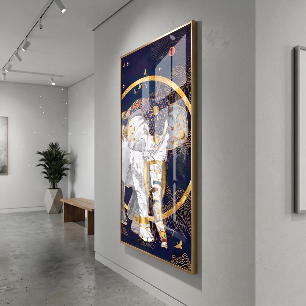 Majestic White Elephant Blue Gold Wall Art - Image 3