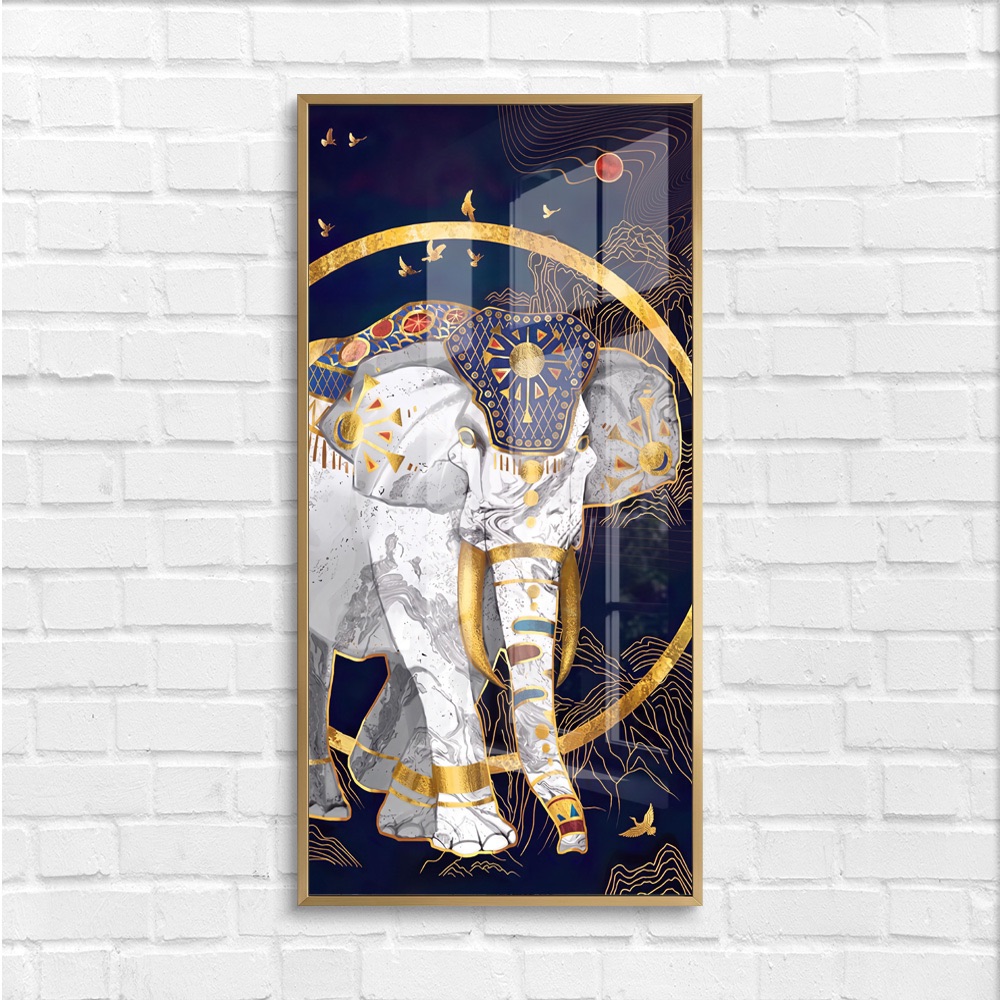 Majestic White Elephant Blue Gold Wall Art - Image 4