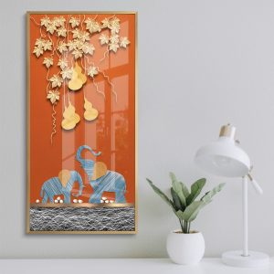 Blue Elephant Family Orange Wall Painting