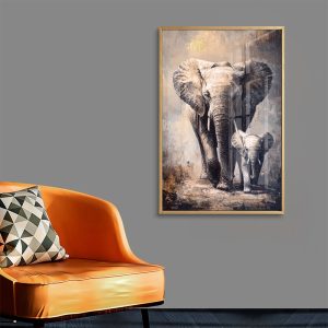 Textured Grey Elephant Family Wall Painting