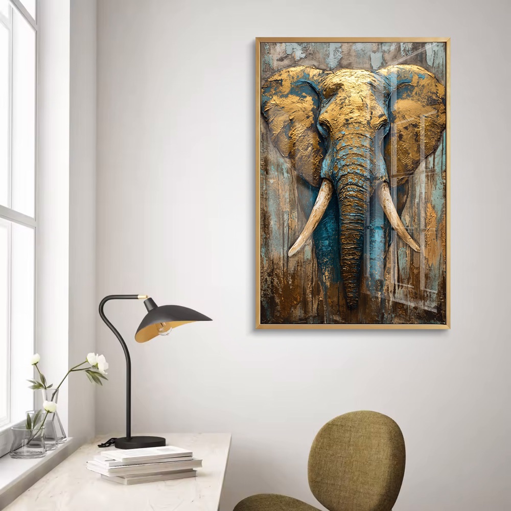Modern 3D Gold Blue Elephant Wall Art
