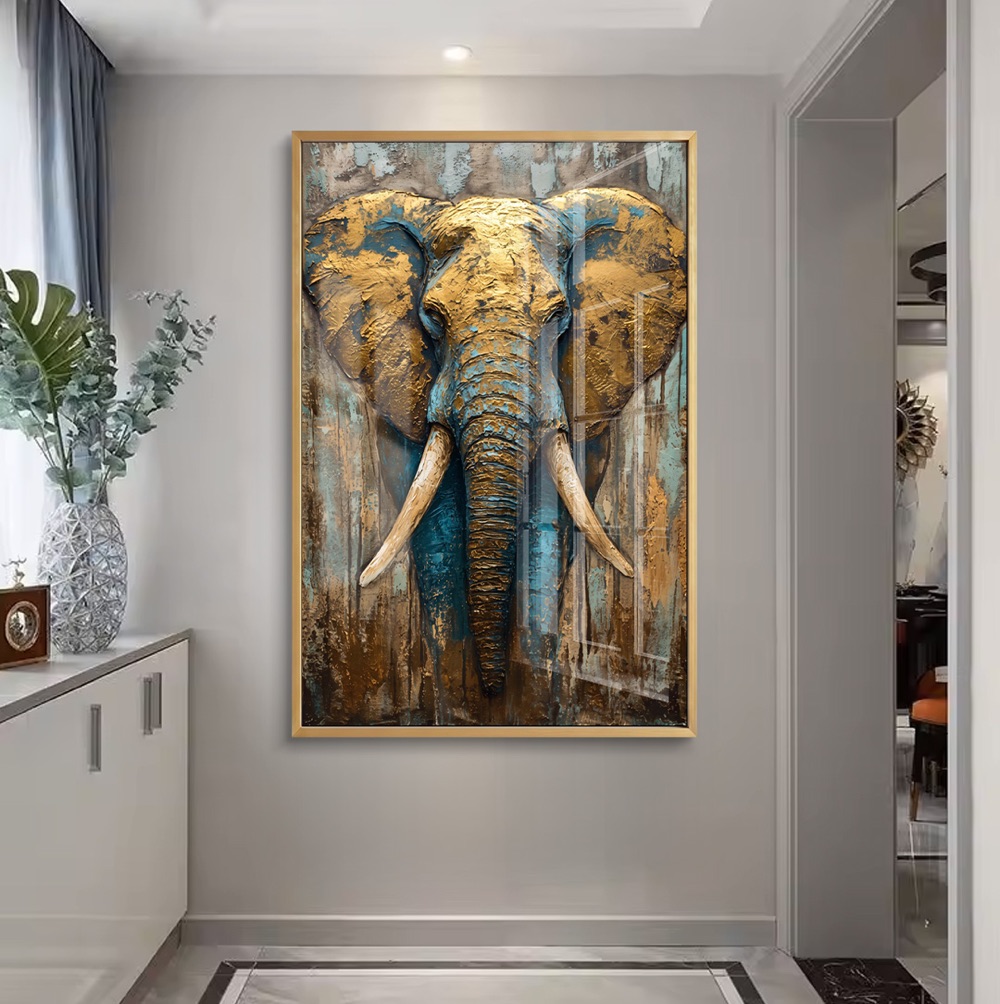 Modern 3D Gold Blue Elephant Wall Art - Image 2