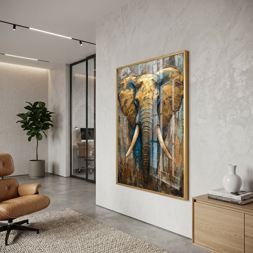 Modern 3D Gold Blue Elephant Wall Art - Image 3