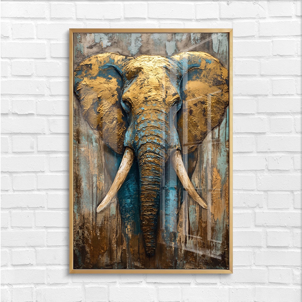 Modern 3D Gold Blue Elephant Wall Art - Image 4