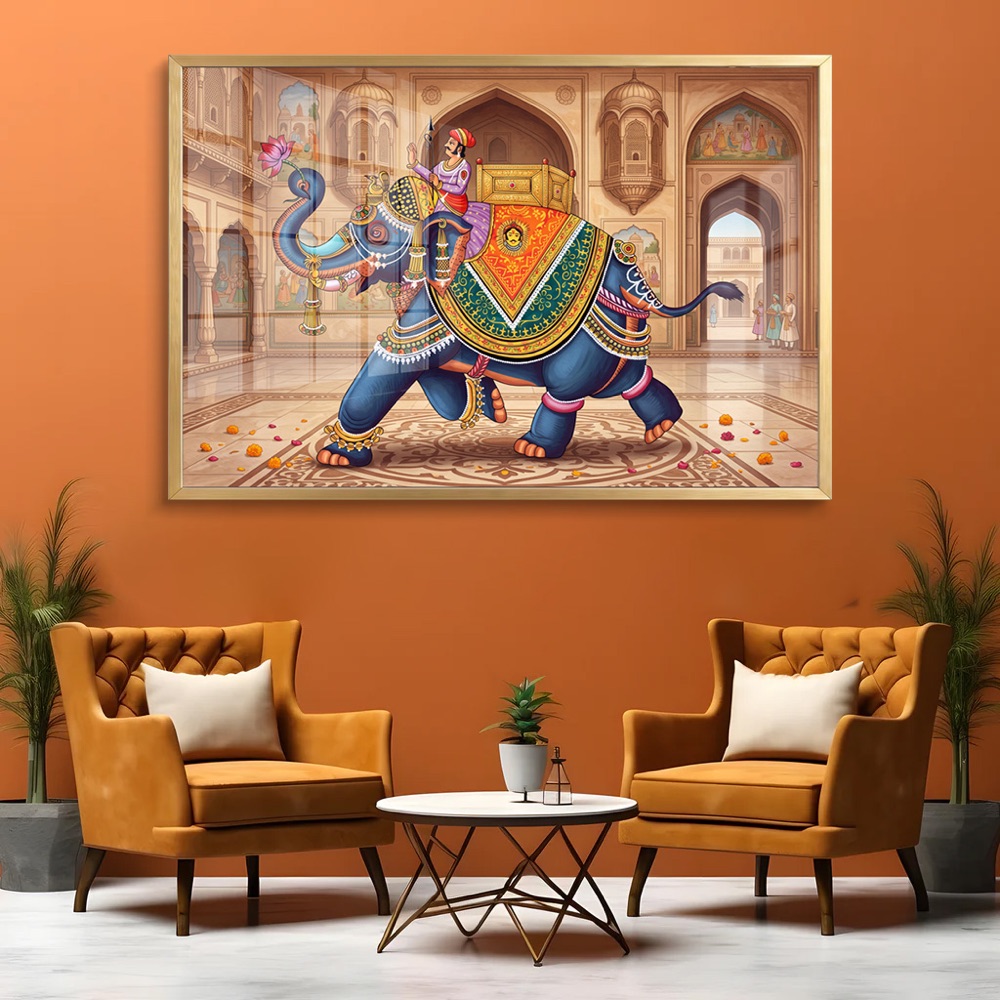 Traditional Indian Royal Elephant Canvas Painting - Image 2