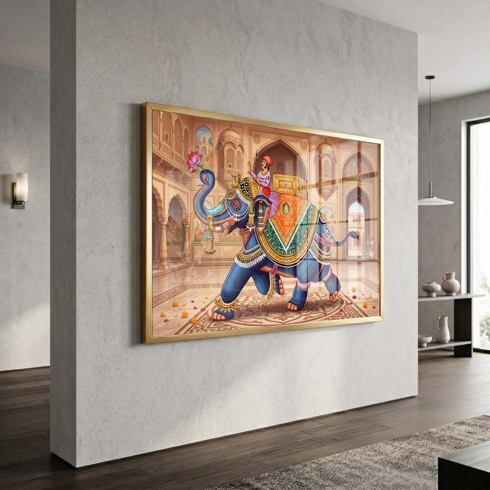 Traditional Indian Royal Elephant Canvas Painting - Image 3