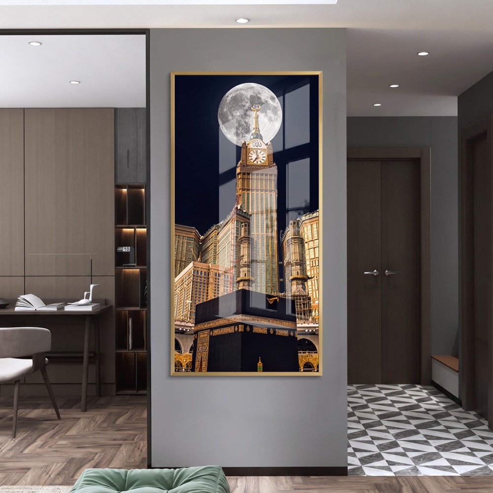 Kaaba Makkah Clock Tower Moon Painting