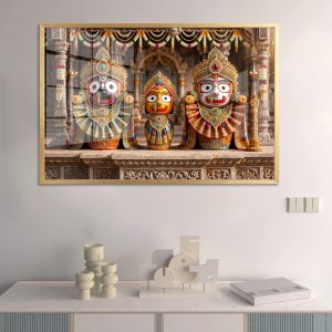 Jagannath Trinity Carved Temple Glass Painting