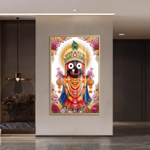 Floral Border Lord Jagannath Glass Wall Art