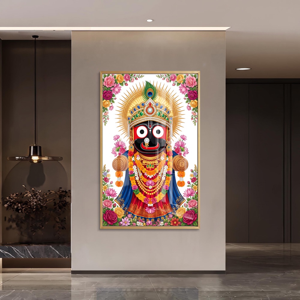 Floral Border Lord Jagannath Glass Wall Art
