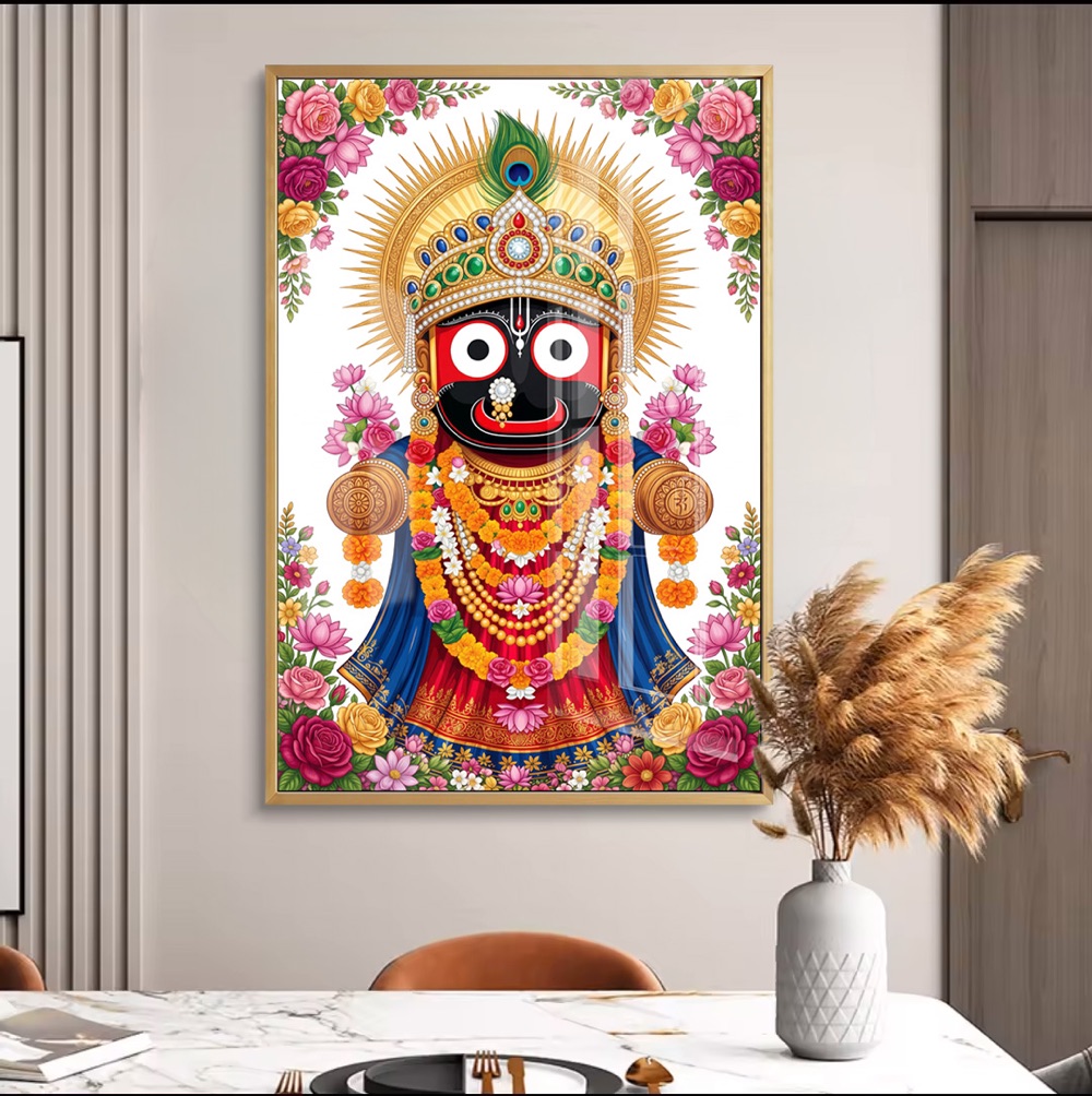 Floral Border Lord Jagannath Glass Wall Art - Image 2