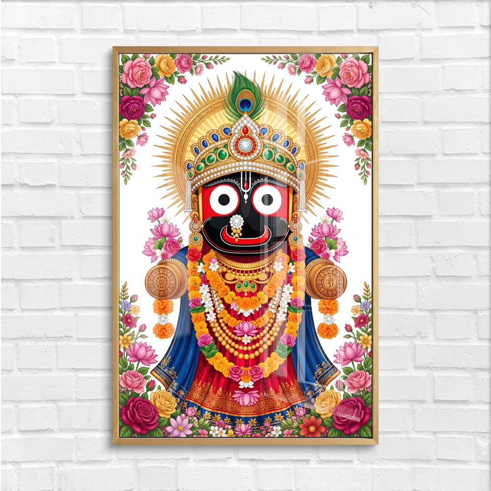 Floral Border Lord Jagannath Glass Wall Art - Image 4