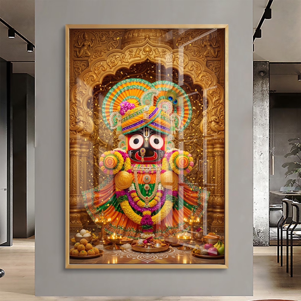 Ornate Lord Jagannath Golden Shrine Wall Art