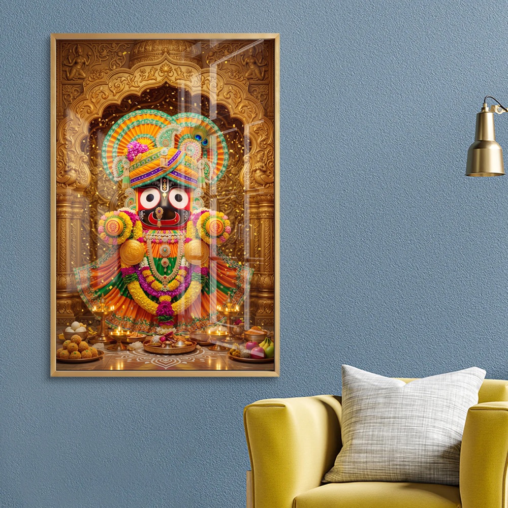 Ornate Lord Jagannath Golden Shrine Wall Art - Image 2