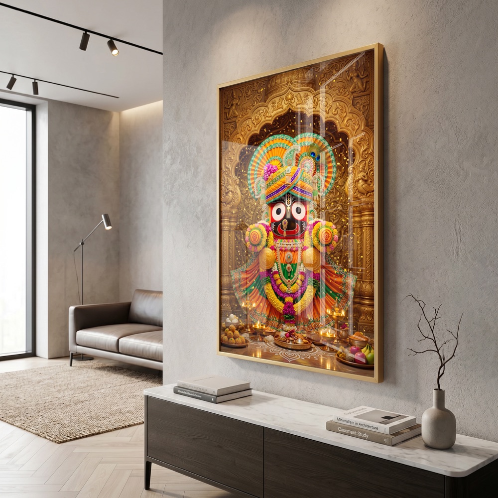 Ornate Lord Jagannath Golden Shrine Wall Art - Image 3