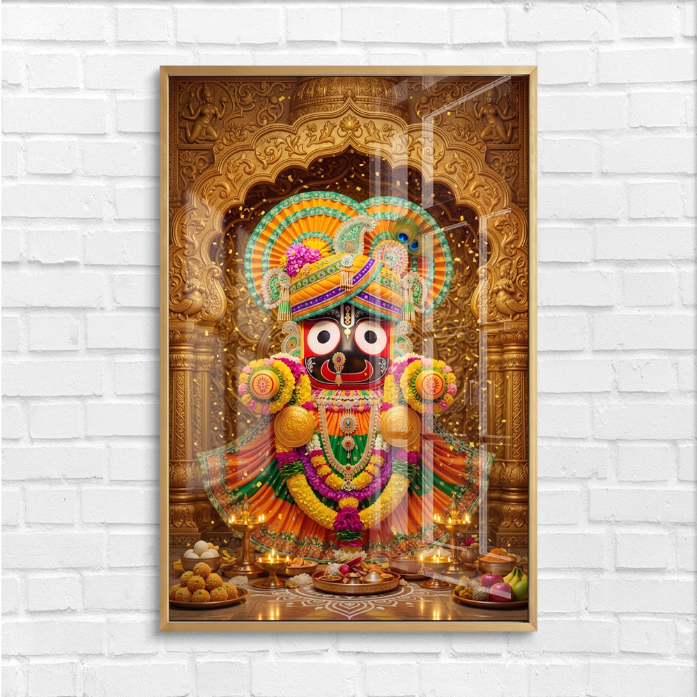Ornate Lord Jagannath Golden Shrine Wall Art - Image 4
