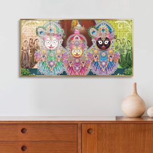 Colorful Jagannath Trinity With Devotees Wall Painting