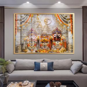 Jagannath Trinity White Marble Shrine Glass Painting