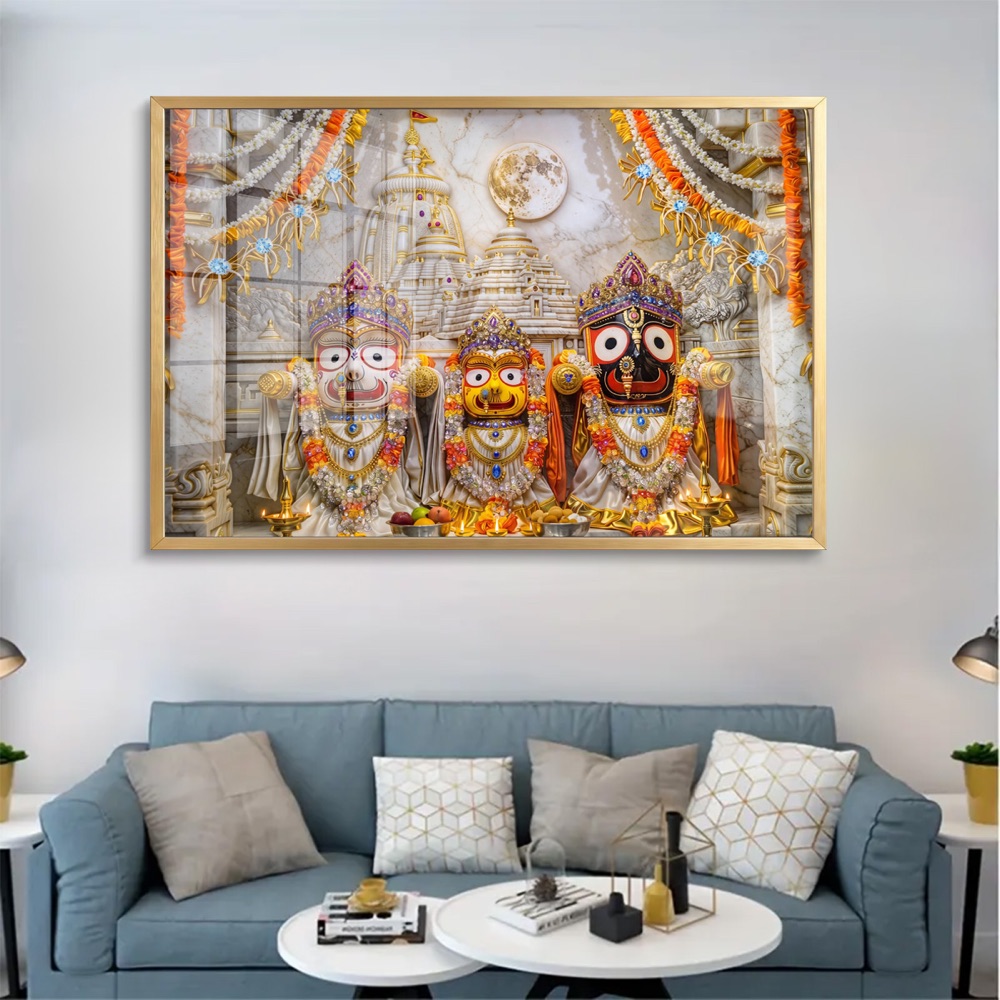 Jagannath Trinity White Marble Shrine Glass Painting - Image 2