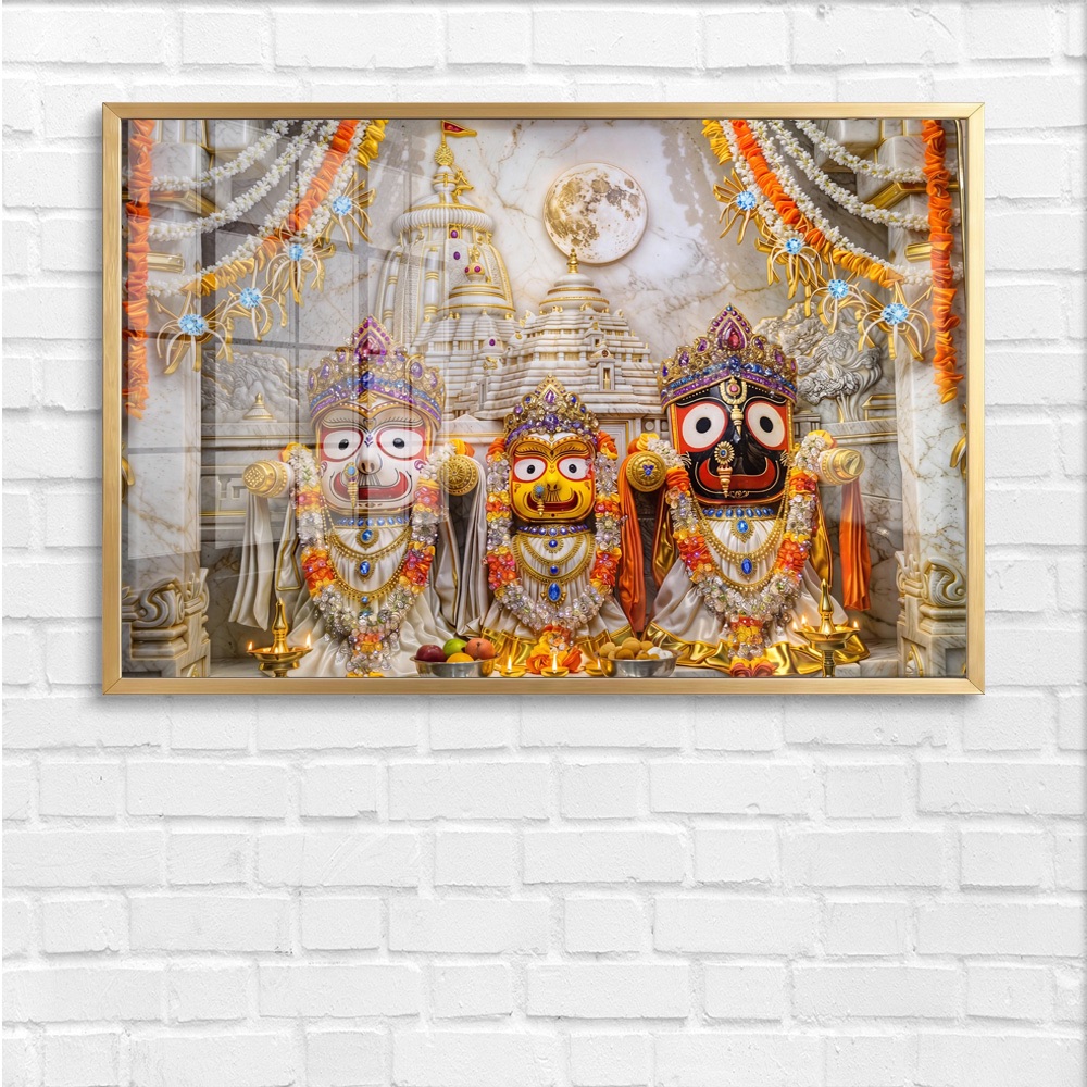 Jagannath Trinity White Marble Shrine Glass Painting - Image 4