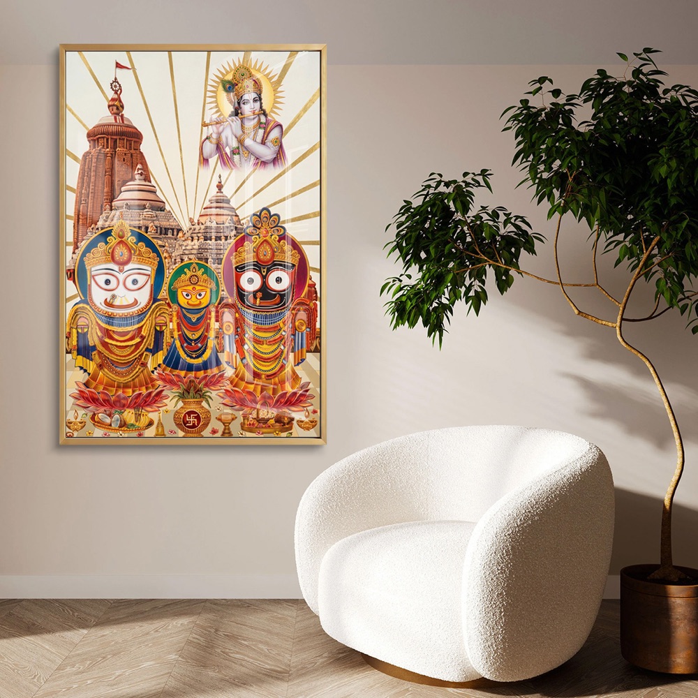 Lord Krishna With Jagannath Trinity Glass Art - Image 2