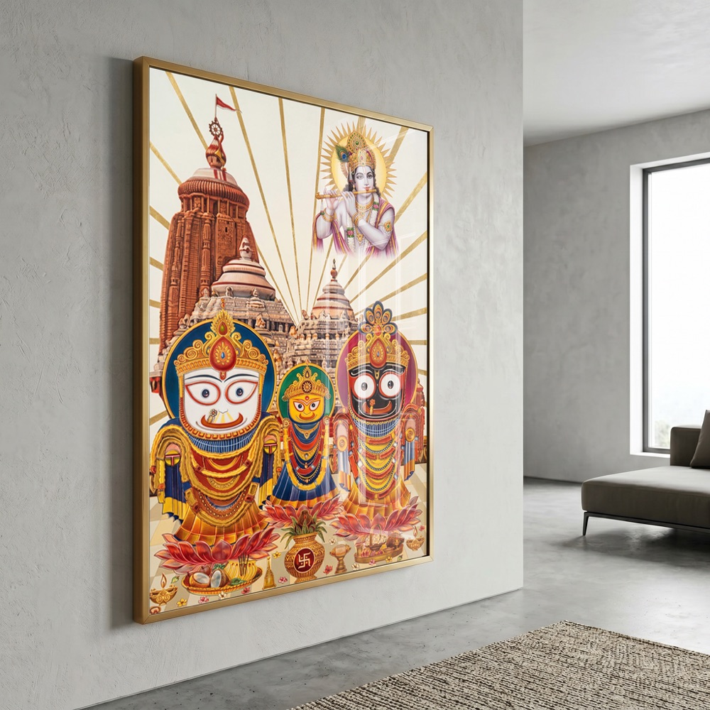 Lord Krishna With Jagannath Trinity Glass Art - Image 3