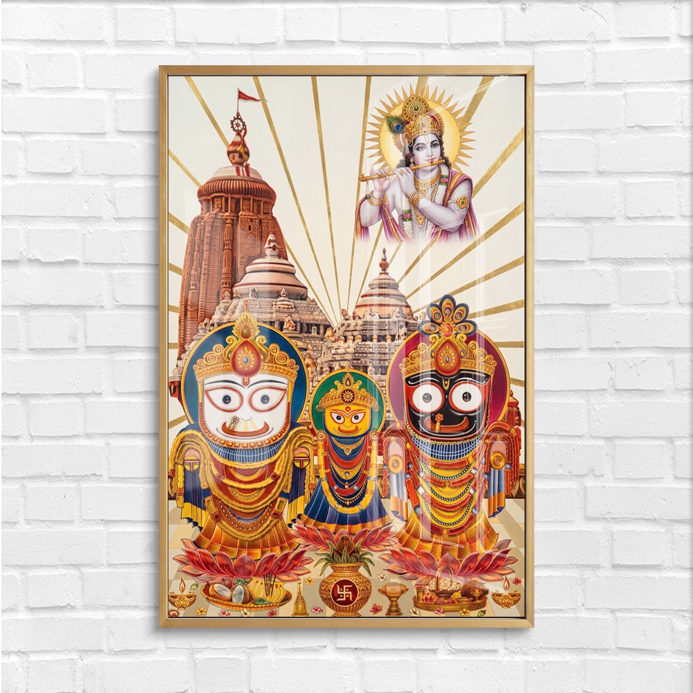 Lord Krishna With Jagannath Trinity Glass Art - Image 4