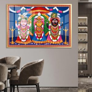 Vibrant Blue Jagannath Trinity Diyas Wall Art
