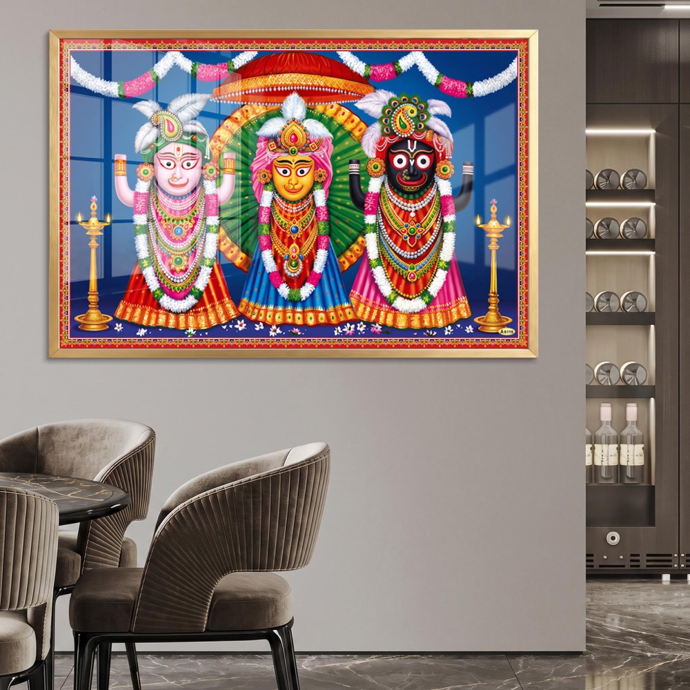 Vibrant Blue Jagannath Trinity Diyas Wall Art