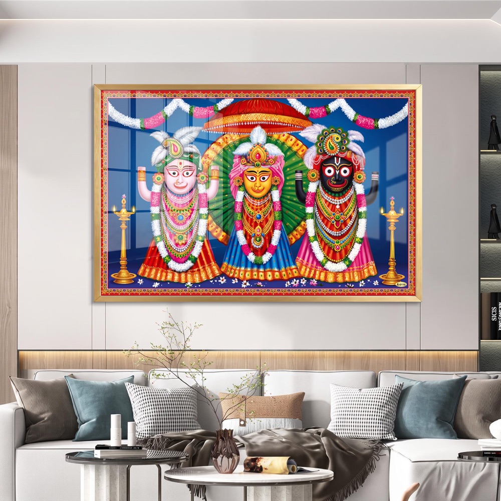 Vibrant Blue Jagannath Trinity Diyas Wall Art - Image 2