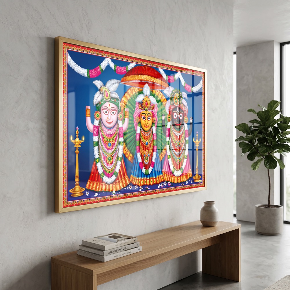 Vibrant Blue Jagannath Trinity Diyas Wall Art - Image 3
