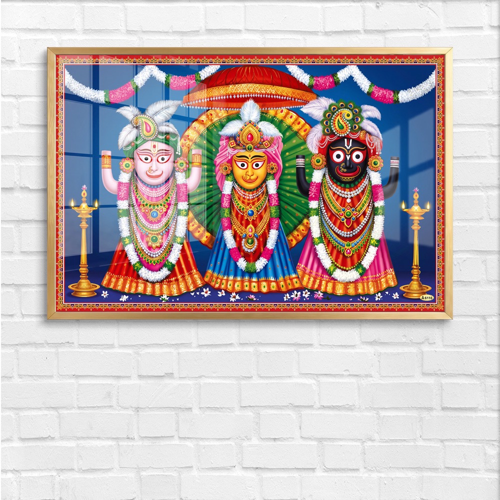 Vibrant Blue Jagannath Trinity Diyas Wall Art - Image 4
