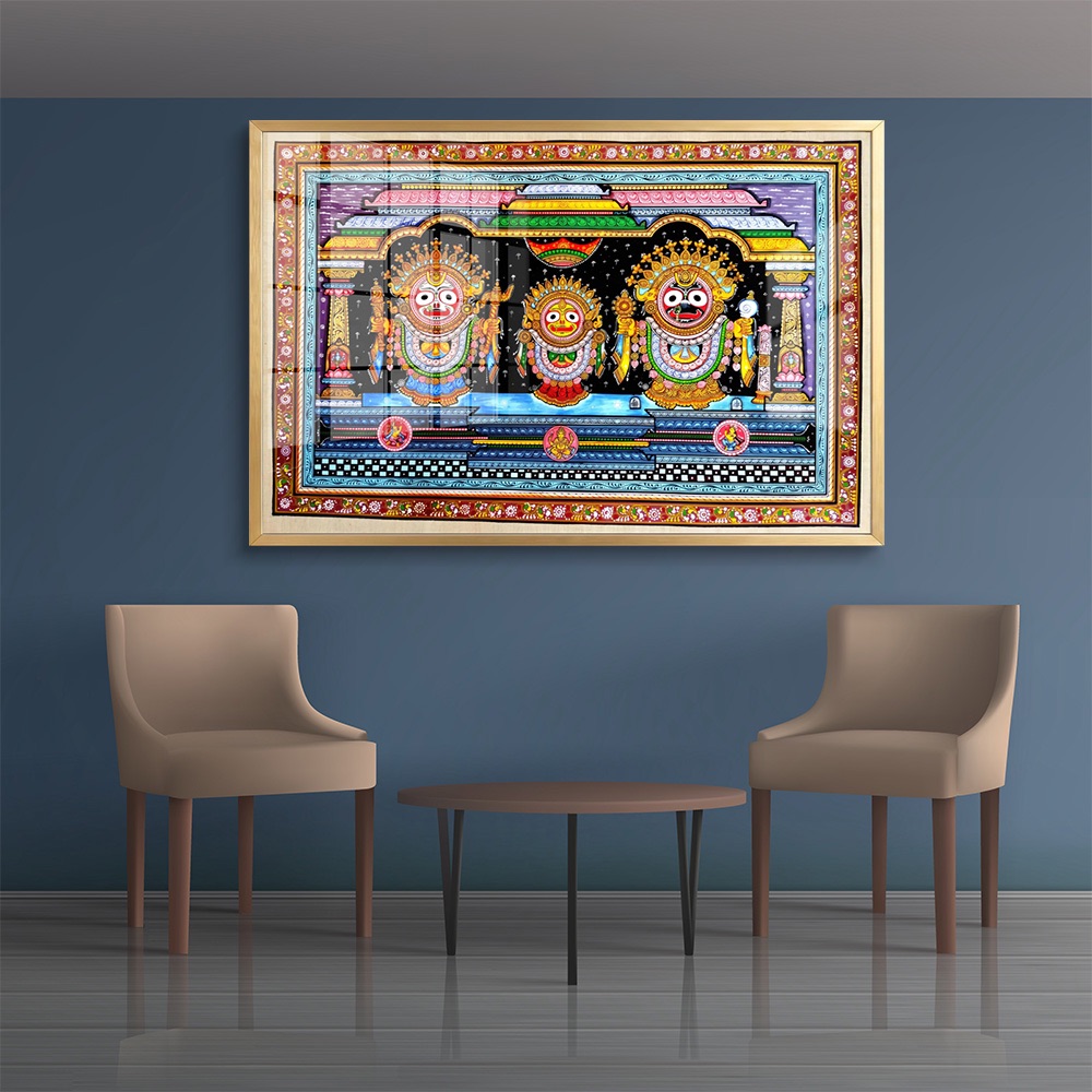 Traditional Pattachitra Style Jagannath Trinity Wall Painting - Image 2