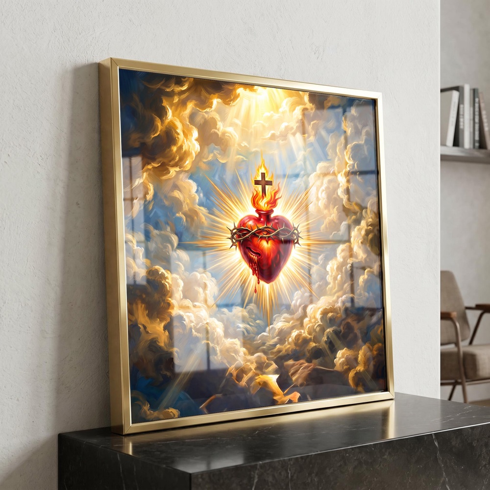 Sacred Heart in Heavenly Clouds Artwork - Image 3