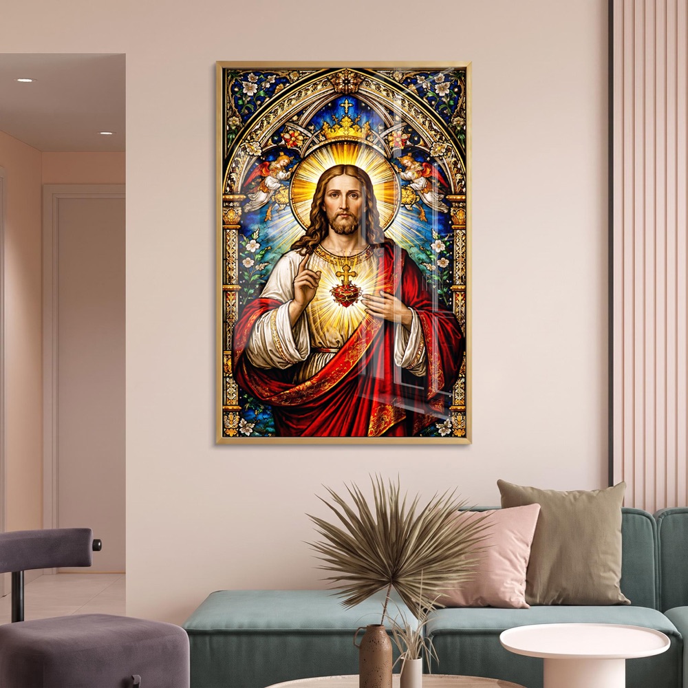 Stained Glass Sacred Heart Jesus Art - Image 2