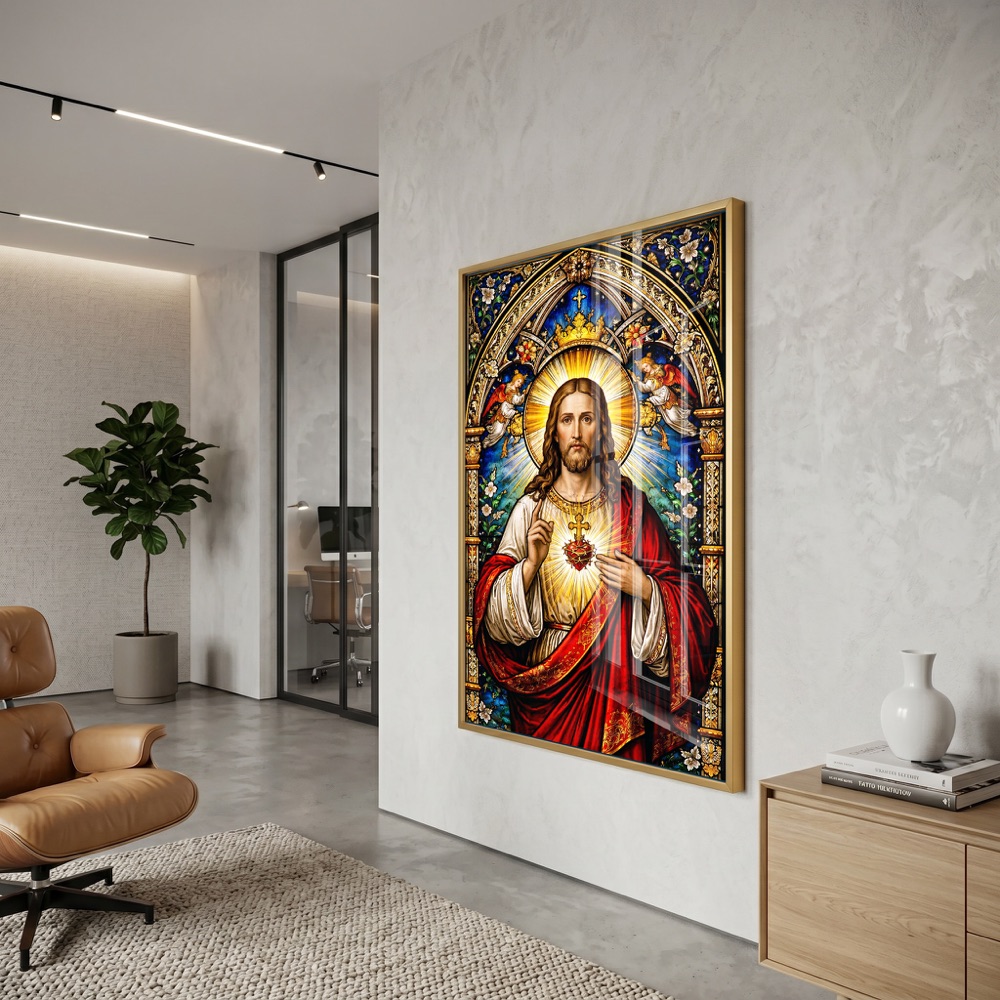 Stained Glass Sacred Heart Jesus Art - Image 3