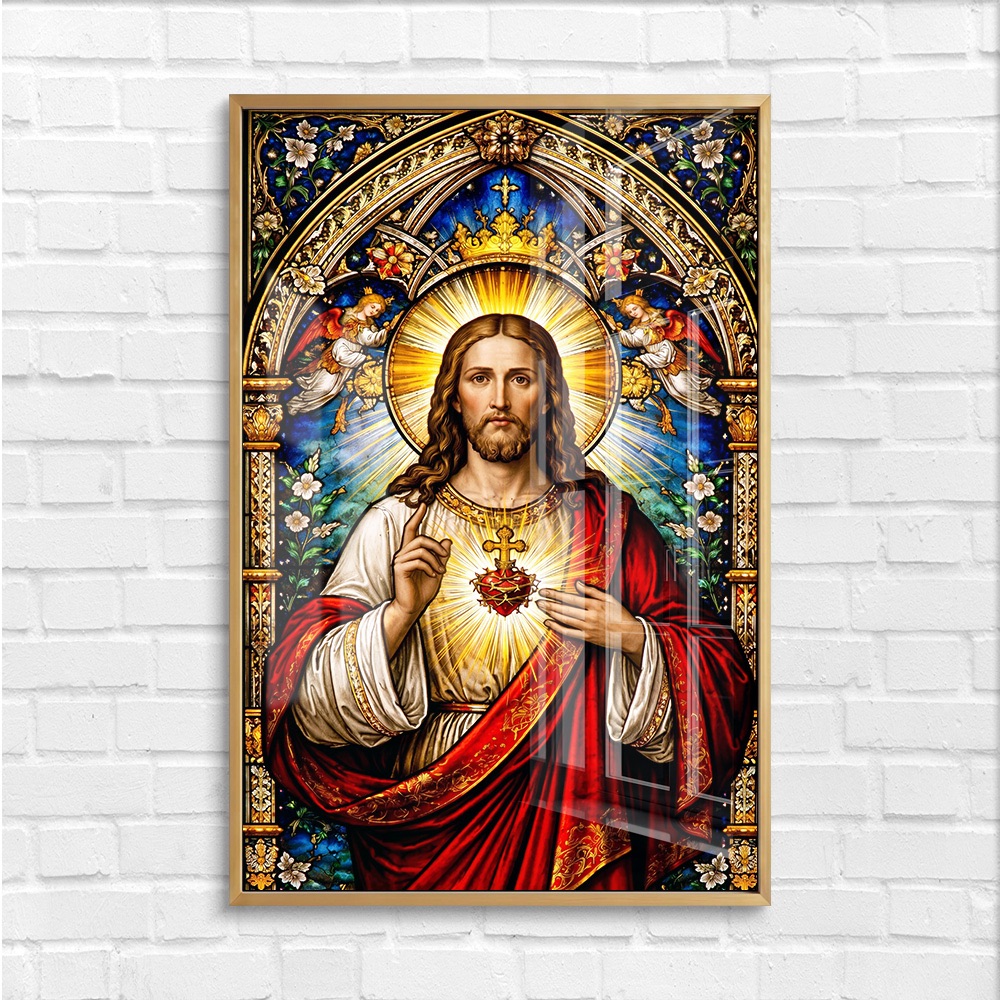 Stained Glass Sacred Heart Jesus Art - Image 4