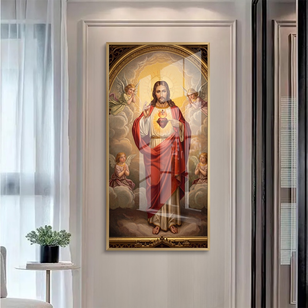 Sacred Heart Jesus with Angels Painting - Image 2