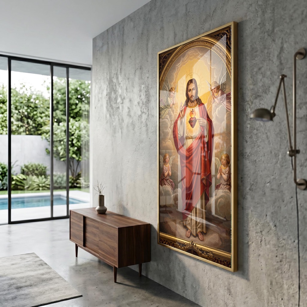 Sacred Heart Jesus with Angels Painting - Image 3