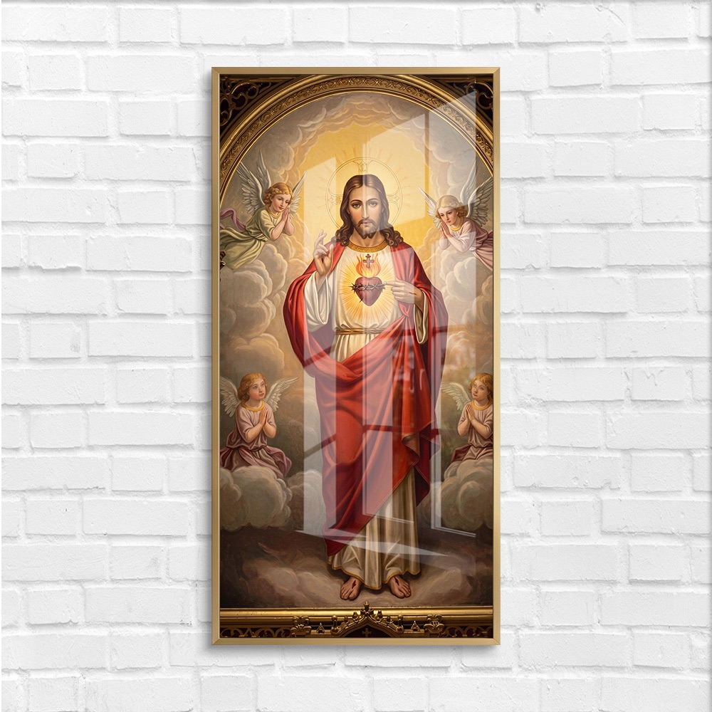 Sacred Heart Jesus with Angels Painting - Image 4