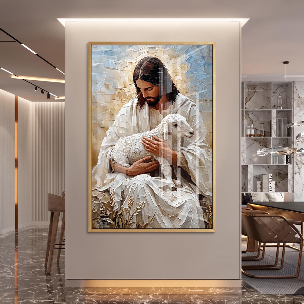 Impasto Jesus Holding Lamb Wall Art