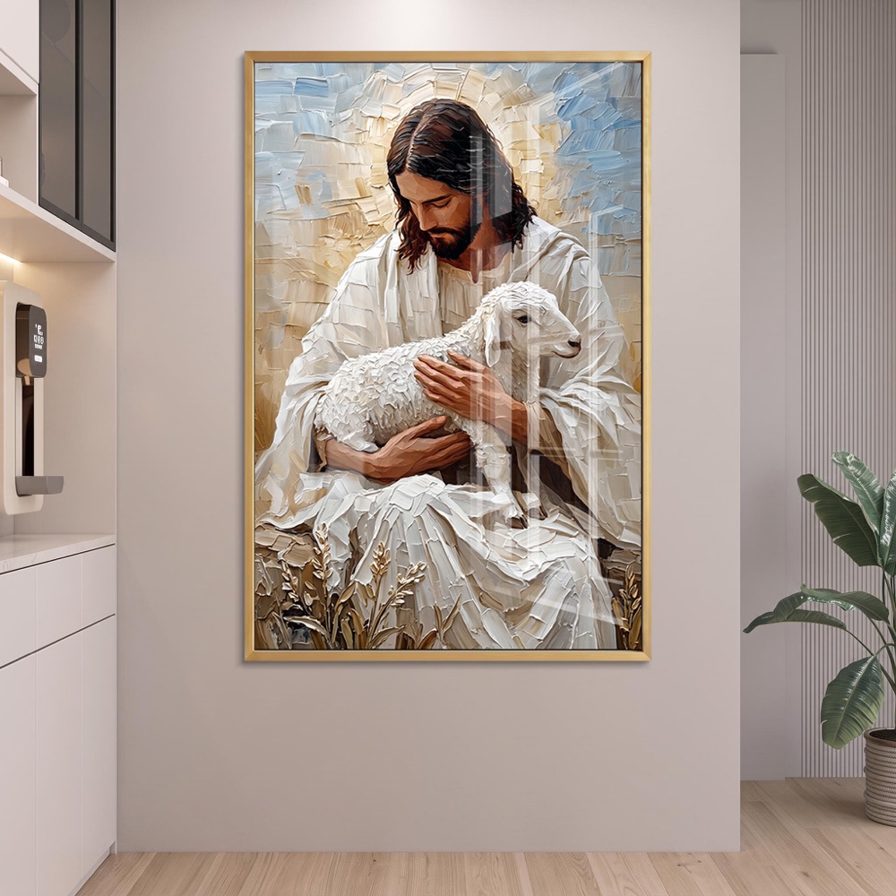 Impasto Jesus Holding Lamb Wall Art - Image 2