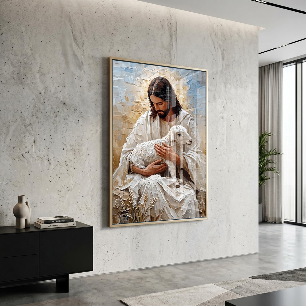 Impasto Jesus Holding Lamb Wall Art - Image 3