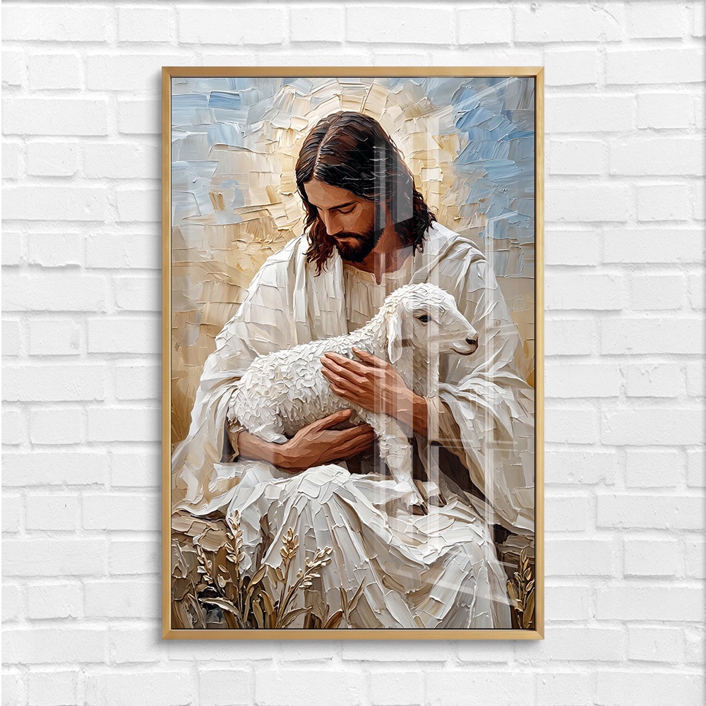 Impasto Jesus Holding Lamb Wall Art - Image 4