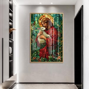 Stained Glass Jesus and Lamb Artwork