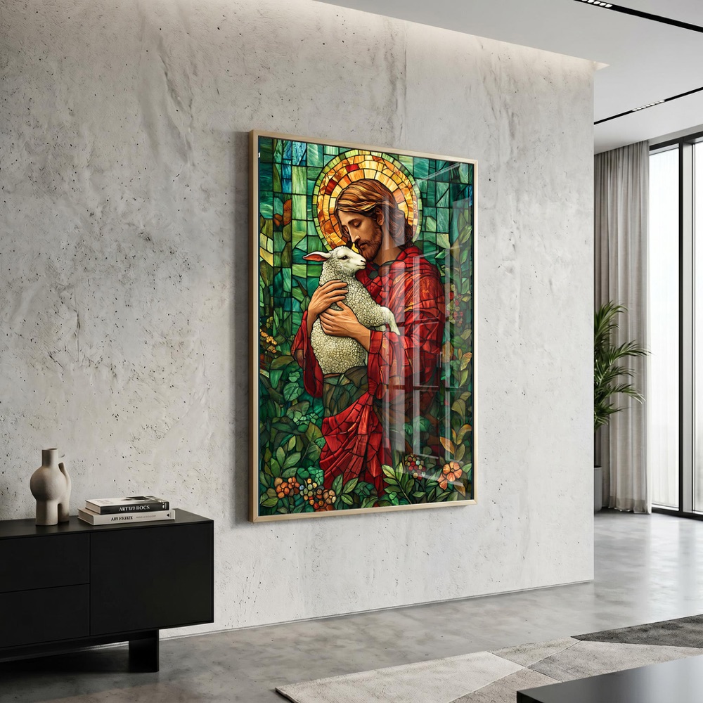 Stained Glass Jesus and Lamb Artwork - Image 3