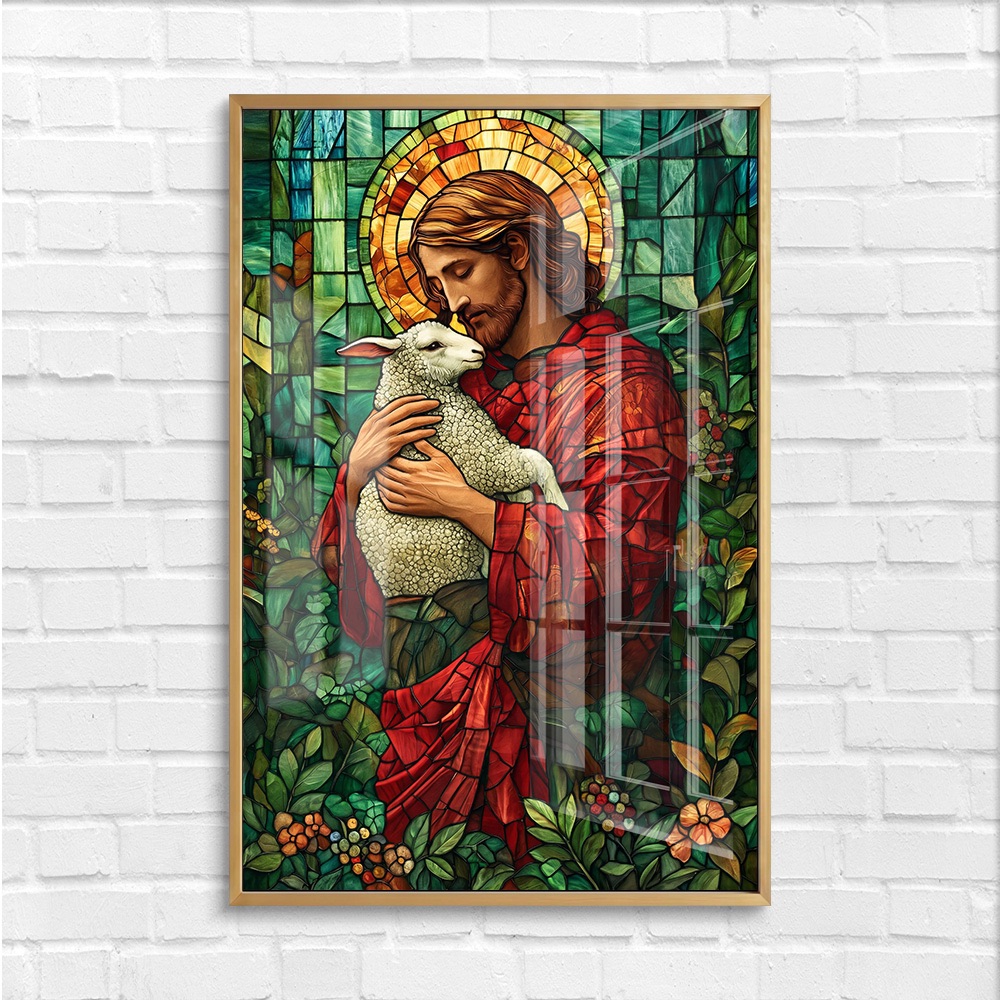 Stained Glass Jesus and Lamb Artwork - Image 4