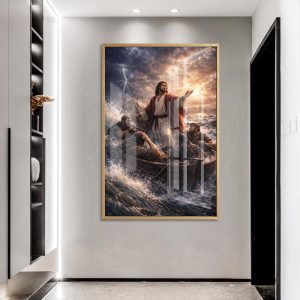 Jesus Stilling the Sea Glass Wall Art