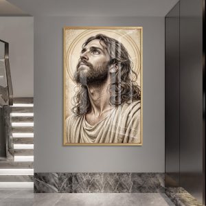 Vintage Pencil Sketch Jesus Glass Art