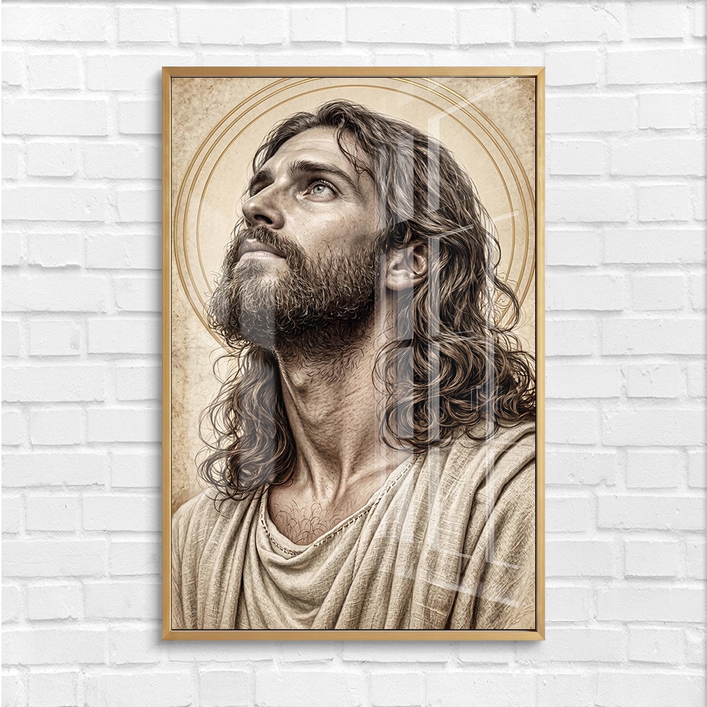 Vintage Pencil Sketch Jesus Glass Art - Image 4